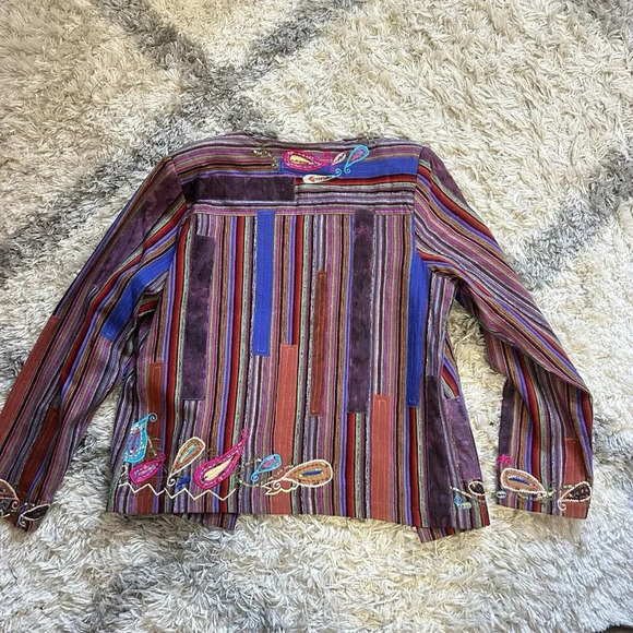 National Geographic Purple Patchwork Open Front Silk Boho Blazer Sz Medium M - Picture 6 of 8